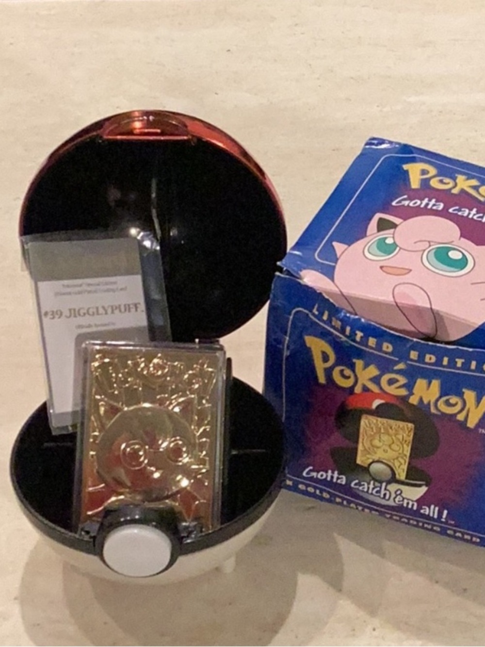 1999 Pokemon Jigglypuff 23K Gold Plated Card Burger King & Certificate Pokeball